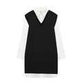 Fashionable two-piece layered long sleeve dress with white collar and black knit vest - XS / Black and White