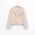 Kurze Kunstpelzjacke in Beige mit weitem Revers und flauschiger Textur für Damen - XS / Gebrochenes Weiß