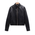 Veste en similicuir noir pour femme avec col montant et fermetures éclair dorées - XS / Hauts / Noir