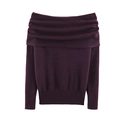 Maglione in maglia con spalle scoperte viola scuro con polsini a costine e texture lana - S / Borgogna
