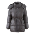Manteau rembourré décontracté pour femme avec capuche et taille à cordon en gris foncé - S / Gris