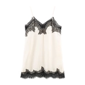 Elegant ivory satin camisole with black lace trim and delicate thin shoulder straps - XS / Beige