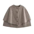 Cape tricotée marron pour femme avec col rond et boutons pour la mode printanière - S / Gris Café
