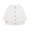 Detail of white knit cardigan showing marble-textured buttons and ribbed neck finish - S / White