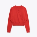 Maglione da donna rosso in maglia con girocollo e chiusura a bottoni asimmetrici - S / Rosso
