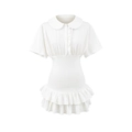 Mini-robe blanche à manches courtes avec col Peter Pan et ourlet à volants superposés - S / Blanc