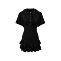 Robe courte noire élégante avec col Claudine et ourlet à volants pour un style chic rétro - S / Noir