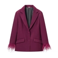 Magenta damesblazer met veren manchetten en twee-knoops sluiting in een elegante stijl - S / Tops