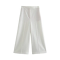 Damen-Hose mit hohem Bund und weitem Bein in Weiß mit Mittelfalten im minimalistischen Stil - XS / Palazzo-Hose / Weiß