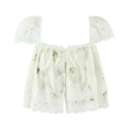 Top corto con ricamo floreale bordi in pizzo e maniche a sbuffo in bianco crema - S / Tops