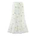 Elegante gonna lunga bianca a fiori con bordo in pizzo e ricami floreali delicati - S / Skirts