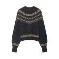 Jersey clásico de punto Fair Isle en gris oscuro con patrones de jacquard vintage y cuello redondo - S / Jacquard Gris Oscuro