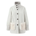 Damen Kurzmantel mit Strickkragen, Schildpattknöpfen und Taschen aus Kunstpelz-Besatz - S / Beige