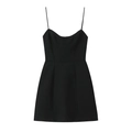 Détail de robe noire courte à bretelles avec décolleté en cœur et coupe ajustée trapèze - XS / Noir