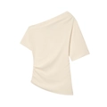Top de punto asimétrico crema elegante con fruncido lateral y caída sofisticada - XS / Blanco Roto