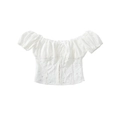 Witte off-shoulder crop top met gerimpelde borst en gebloemde kanten zoomlijn - S / Witte Top