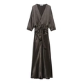 Elegantes bronzefarbenes Satin-Kleid mit V-Ausschnitt, Langarm und Bindegürtel in Seidenoptik - XS / Bronze