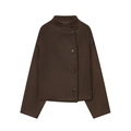 Women's dark brown wool-like jacket featuring a stand collar and four-button closure - XS / Dark Brown