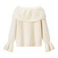 Detailed knit texture of off-white sweater featuring ruffles and bell sleeves design - One Size / Off White