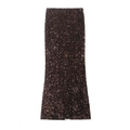 Falda midi de lentejuelas marrón rojizo oscuro con cintura alta y acabado metálico brillante - XS / Marrón Oscuro