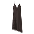 Robe nuisette en satin marron foncé avec col en V profond et bordures en dentelle raffinée - XS / Café