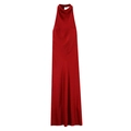 Elegante dieprode satijnen mouwloze halterjurk maxi-jurk voor formele avondgelegenheden - XS / Bordeauxrood