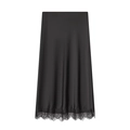 Elegante zwarte satijnen midi-rok met wimperkant en een gladde glanzende afwerking - XS / Zwart