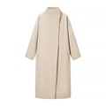 Elegant beige wool blend coat featuring a high neck collar and loose minimalist fit - S / Beige
