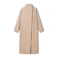 Elegant apricot long wool coat with stand collar and minimalist H-line loose silhouette - S / Khaki