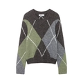 Jersey de punto con cuello en V para mujer con diseño clásico de rombos gris y verde - S / Estampado