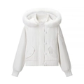 Women's white winter hooded jacket with faux fur trim and classic button closure - S / White