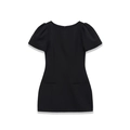 Eng anliegendes schwarzes Minikleid mit Rundhalsausschnitt, Puffärmeln und Taschendetails - S / Schwarz