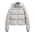Veste matelassée à capuche gris clair pour femme avec col montant coupe-vent chic - XS / Blanc Cassé