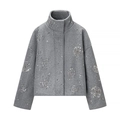 Court manteau gris en laine avec col montant et motifs de flocons en paillettes - XS / Gris
