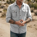 Detailed view of grey cotton linen men's shirt with dual chest pockets and zipper detail - Light Gray