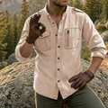 Tactical outdoor men's long sleeve cotton shirt in sand color with shoulder epaulettes - Apricot