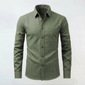 Camicia classica da uomo a maniche lunghe verde oliva in cotone e lino con tasca - M / Verde Militare