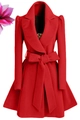Detail of red wool coat featuring a wide lapel, puffed sleeves and leopard print lining - S / Tops / Red