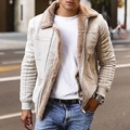 Detail of warm faux suede winter jacket for men with thick sherpa lining and collar - M / Tops / Apricot