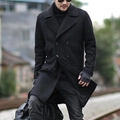 Classic men's double-breasted black wool coat in mid-length fit for business casual style - S / Top (B025#) / Black