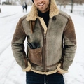 Men's vintage brown faux suede shearling jacket with warm fleece lining for winter outdoor wear - 3XL / Tops / Light Gray + Coffee