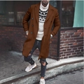 Classic men's mid-length double-breasted wool coat in brown caramel with notch lapels - 3XL / Camel