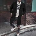 Classic black double-breasted wool trench coat for men with a refined lapel design - 3XL / Black