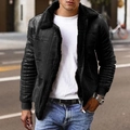 Winter-Bikerjacke für Herren aus Wildlederimitat mit schwarzem Lammfellfutter und Reißverschluss - M / Schwarz