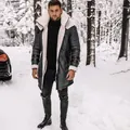 Heren winterjas van grijs imitatie suède met warme fleece reverskraag en polsbandjes - M / Tops / Spacegrijs