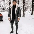 Heren winterjas van grijs imitatie suède met warme fleece reverskraag en polsbandjes - M / Tops / Spacegrijs