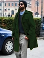 Men's dark green wool blend hooded duffle coat with horn buttons and large side pockets - M / Green