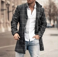 Classic grey plaid wool coat for men featuring a mid-length cut and stand collar style - M / Tops / Light Gray Plaid