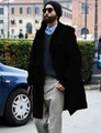 Men's black hooded wool coat with toggle buttons in a stylish long urban street style - M / Black