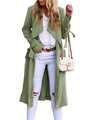 Green longline trench coat with belted cuffs and large lapels for women styling - S / Green